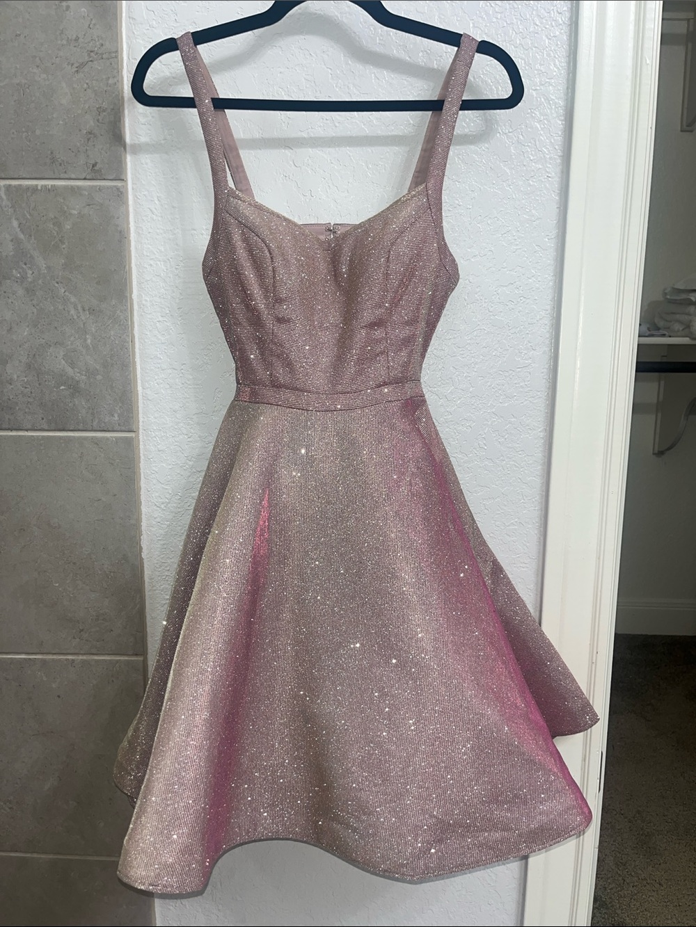 Sherri Hill Pink Glitter Fit-and-Flare Prom Dress